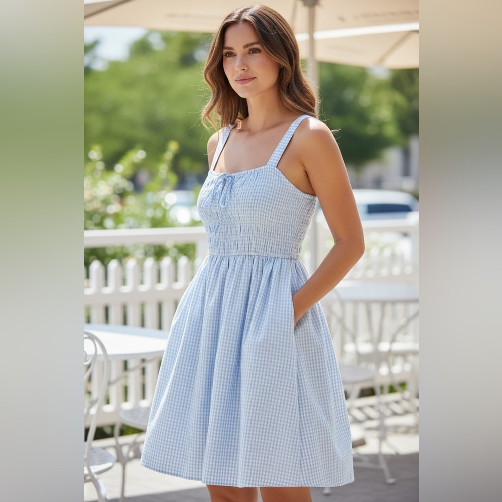 NWT Sim & Sam Light Blue & White Gingham Small Sundress